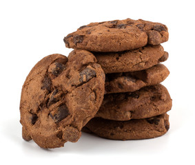 Chocolate chips cookies isolated on white