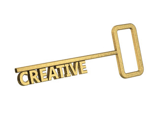 golden key with word creative on a white background