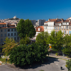 View of Marseille with Notre-Dame de la Garde basilica, southern