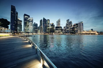 Foto op Aluminium Singapore-stad in zonsondergangtijd © Iakov Kalinin
