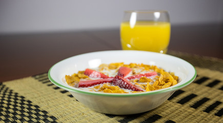 Strawberry, Cereal and Orange Juice