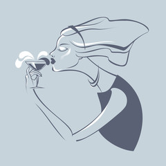 Girl with glass. Vector illustration