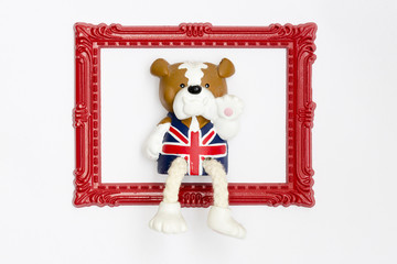 English teddy bear in red frame