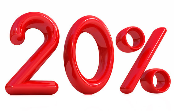 3d red twenty percent on a white background