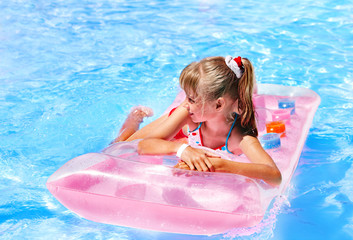 Child on water slide at aquapark.