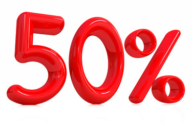3d red 50 percent on a white background