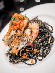 Black spaghetti with prawn