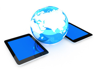 tablet pc and earth on white background.Global internet concept