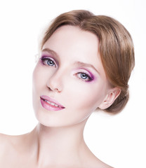 Fototapeta premium Femininity. Face of Sensual Caucasian Woman. Pretty Smile