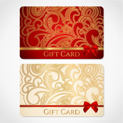 Red and gold gift card (discount card) with floral pattern