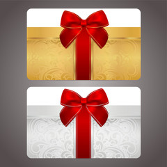Gold and silver gift card (discount card) with bow (ribbon)
