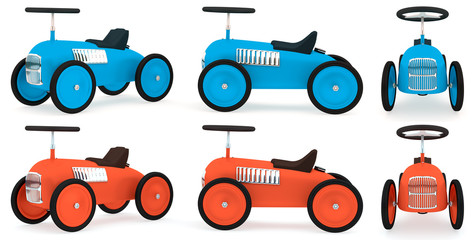 Toy car collection, blue and red colors