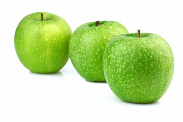 green apples on white background