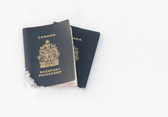 Two passports in the snow