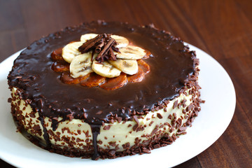 Banana and chocolate cheesecake with rich ganache