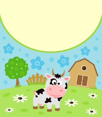 Background cartoon card with funny cow