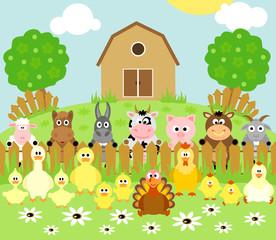 Farm background with funny animals
