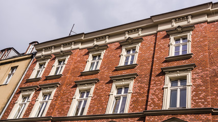Fototapeta na wymiar Stylish tenement facade after renovation in Katowice