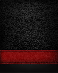 Black leather background with red leather strip. Vector illustra