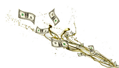 Naklejka premium Concept of dollar banknotes and petrol splashing out