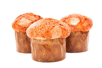 Fresh homemade muffins isolated on white. Clipping path included