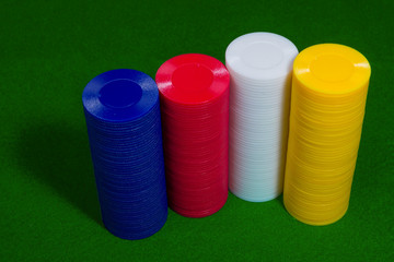 Color shot of a stack of various poker chips