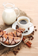 Light tasty breakfast, on wooden table