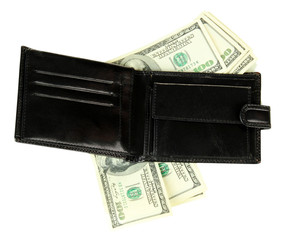 Wallet with hundred dollar banknotes, isolated on white