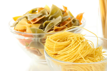 Different types of pasta isolated on white