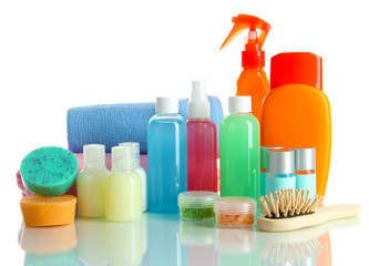 Hotel cosmetics kit isolated on white