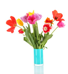 Beautiful tulips in bouquet isolated on white