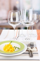 Table setting with glasses for different drinks