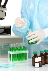 Scientist conducting research in laboratory close up