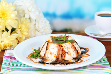 Panna Cotta with chocolate  and caramel sauces,