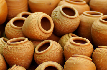 The group of small clay pots, use for background