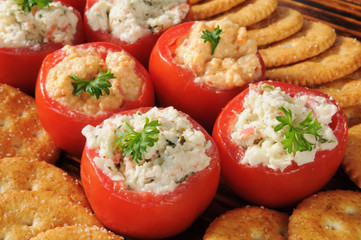 Stuffed tomatoes and crackers