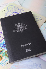 Australian passport on visa page background