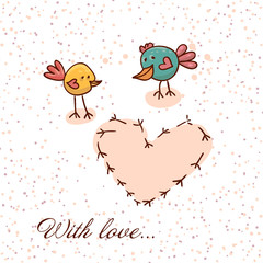 Vector Illustration with birds and hearts