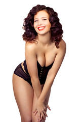 Obraz premium pin up girl posing over white background