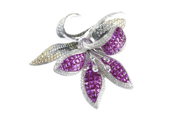 Butterfly brooch on white background