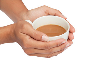 Coffee cup with hand isolated on the white background