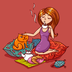 Vector illustration of a girl and coffee