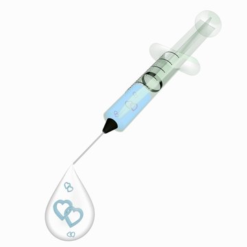 Illustration of a coltish two hearts icon inside an injection