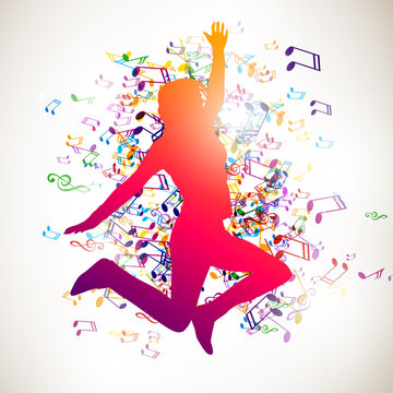 Vector Illustration of a Jumping Girl and Music Notes