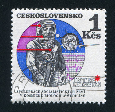 Astronaut and Vostok satellite