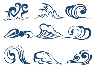 Fototapeta na wymiar Set of wave symbols for design isolated on white