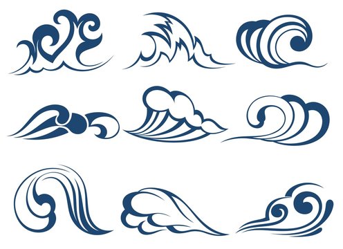 Set of wave symbols for design isolated on white