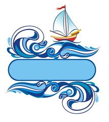 Obraz premium Water frame with image of historical ship