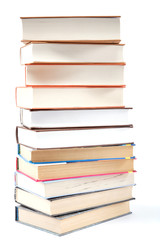 A stack of books on a white background.