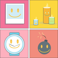 collection of photo, clock, boom and candles. Vector design